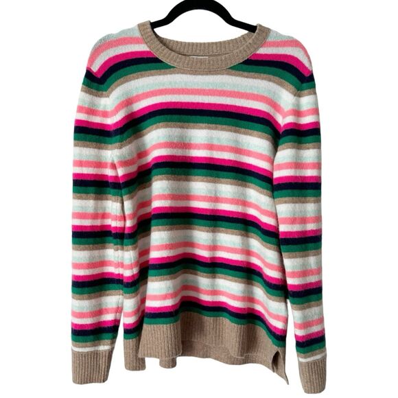 J. Crew Extra Soft Yarn Colorful Striped Crewneck Pullover Sweater Size Large - Picture 1 of 6